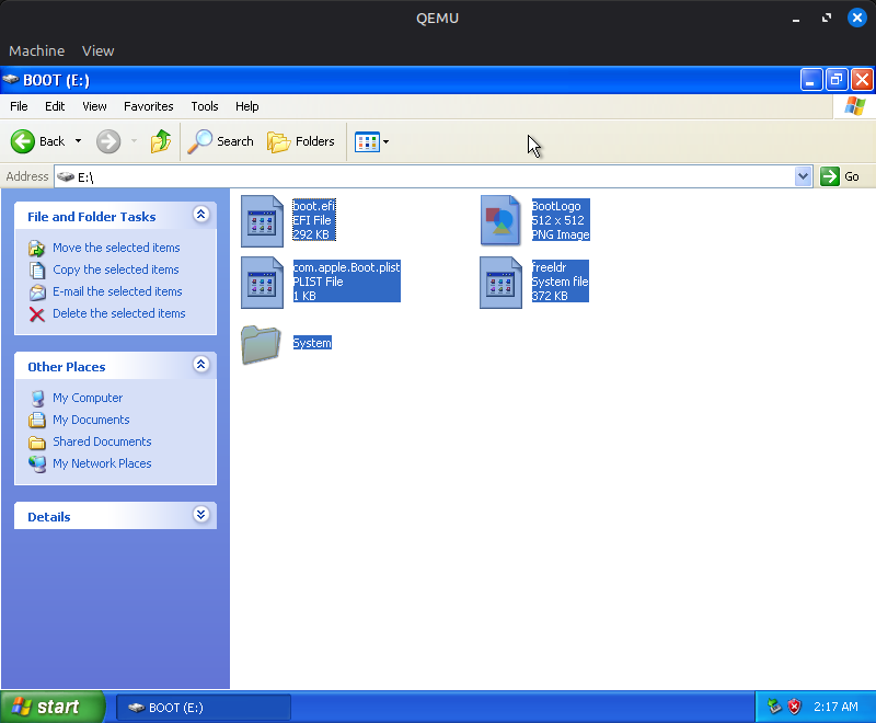 E:\ drive with the contents of the Boot folder