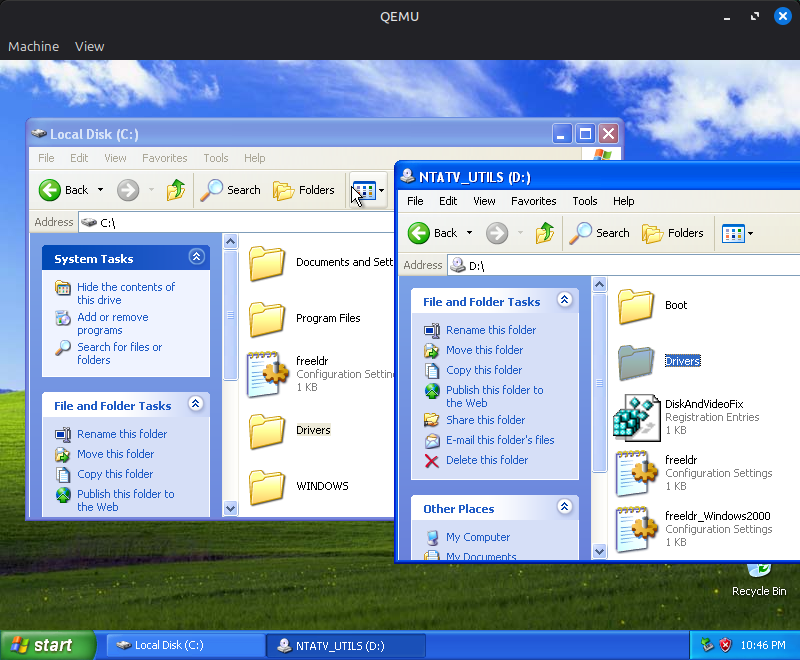 Dragging drivers to the root of the C: drive.