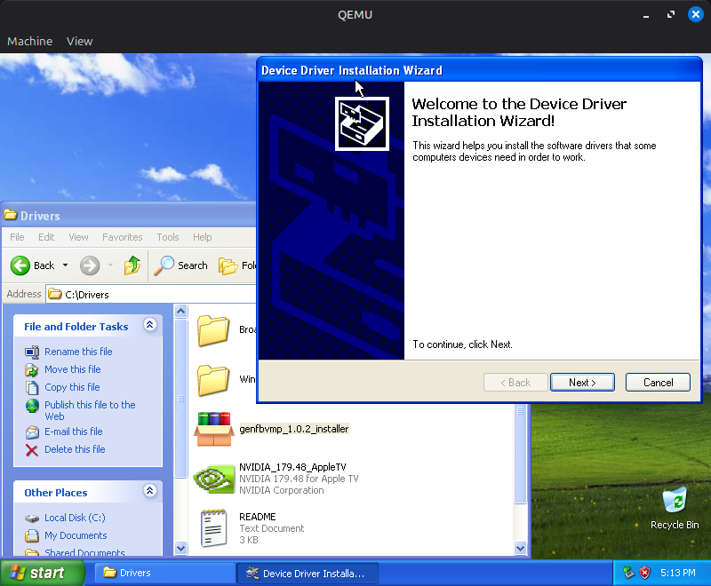 Device Driver Installation Wizard for the Generic Framebuffer driver